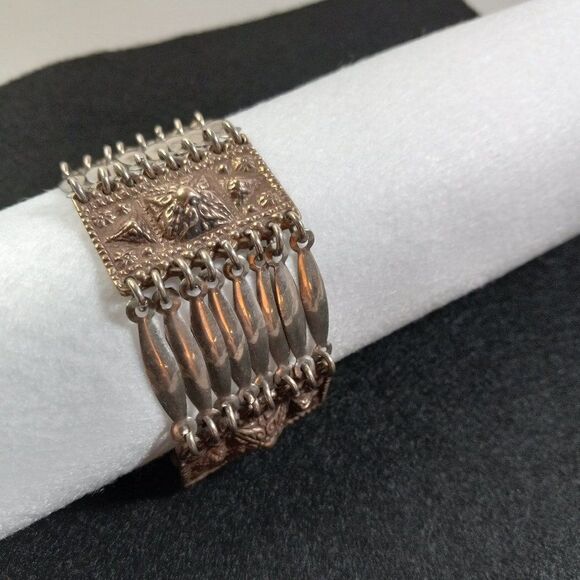 Vintage Mexico Silver Artisan Aztec Tribal Wide Multi-layer Bracelet Countrycore - Picture 7 of 10